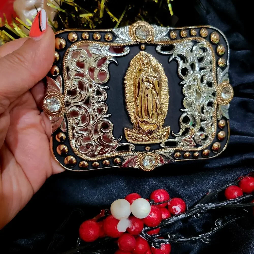 Virgen de Guadalupe belt Buckle RoseGold Silver Black Rhinestone Acc Gift Item